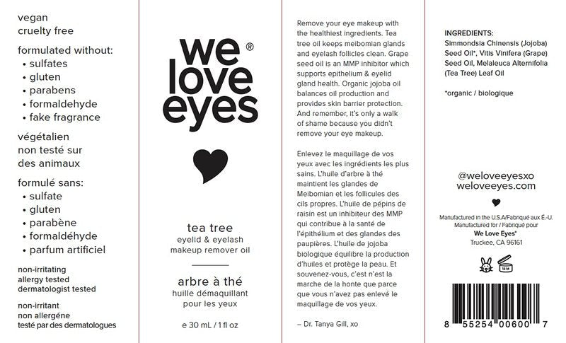 We Love Eyes - 100% All Natural Tea Tree Makeup Remover Oil - Effortlessly remove waterproof makeup and eyeliner - Made with Australian Tea Tree - Cruelty Free - Vegan
