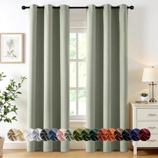 MIULEE Sage Green Blackout Curtains - Thermal Insulated Room Darkening Drapes | 86 Inches Long, 2 Panels