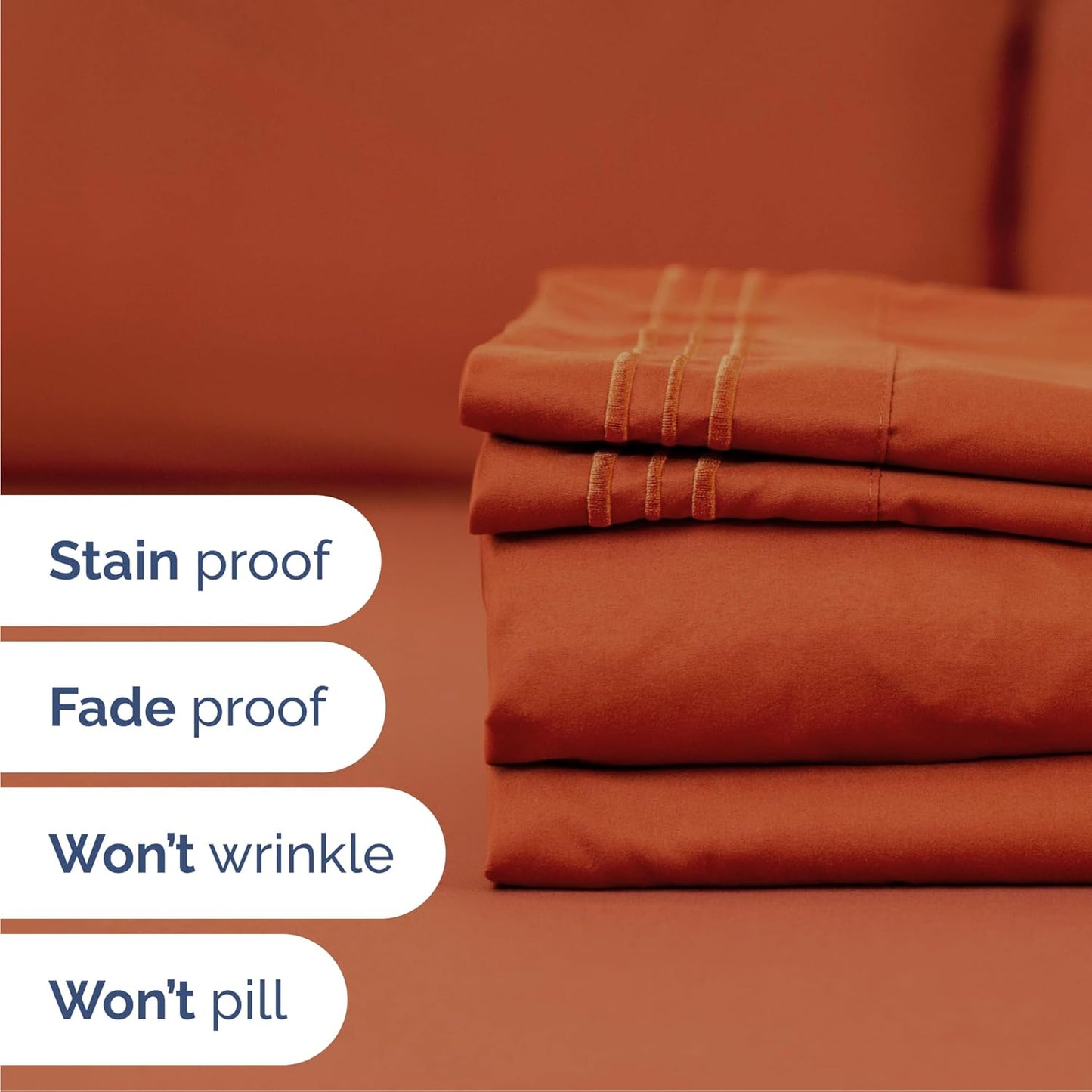 Queen Size 4-Piece Sheet Set | Skiennix Comfy Cooling Bed Sheets - Luxury Hotel Quality - Deep Pockets, Soft & Wrinkle-Free - Terracotta