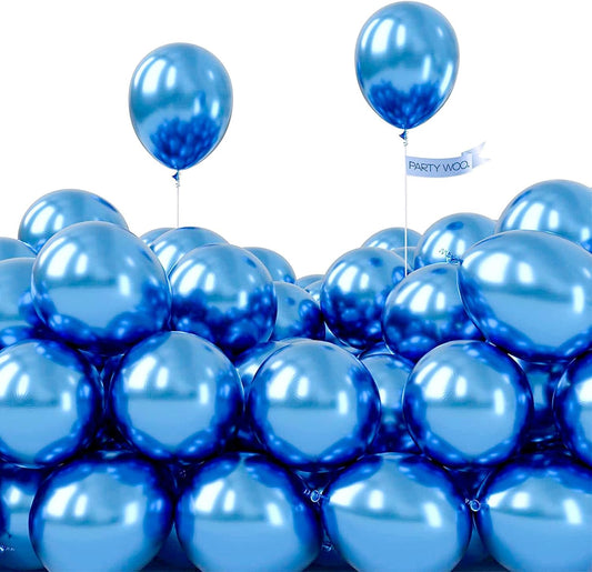 PartyWoo Metallic Blue Balloons - 100pcs 5 Inch Mini Chrome Latex Balloons for Celebrations