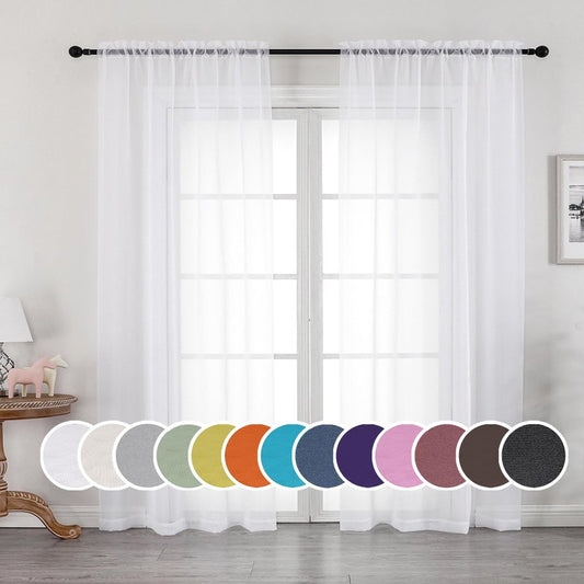 OWENIE Sheer White Curtains, Sheer Curtains 63 inch Length 2 Panels Set, Rod Pocket Voile Fimly Sheer Drapes for Living Room/Bedroom, 2pcs, Each 42" W x 63" L