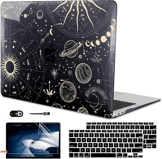 LCMOCICO for MacBook Air 13 inch M1 Case 2021 2020 2019 2018 (Model M1 A2337 A2179 A1932) with Touch ID & Retina Display, Crystal Black Printed Pattern Hard Shell Case Keyboard Cover, Constellation