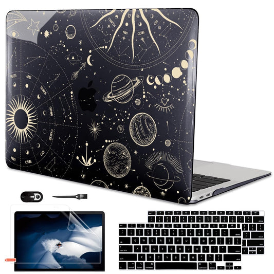 LCMOCICO for MacBook Air 13 inch M1 Case 2021 2020 2019 2018 (Model M1 A2337 A2179 A1932) with Touch ID & Retina Display, Crystal Black Printed Pattern Hard Shell Case Keyboard Cover, Constellation
