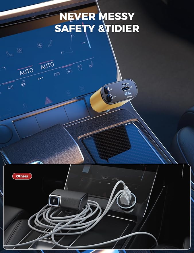 【Upgraded】 SUPERONE Retractable Car Charger 4 in 1, Fast Car Phone Charger with Cord 2.6ft, USB C and Apple Car Charger Adapter, Compatible with iPhone 17 16 15/15 Pro Max/14/13/12/11, Galaxy, Pixel