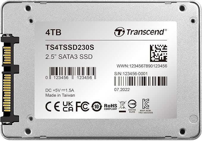 Transcend SSD230S 4TB 2.5" SATA III SSD, Up to 560MB/s, Compatible w/ PS4/Laptops/Desktops/PCs/Notebooks, Internal Solid State Drive with SLC Cache, 3D TLC NAND, LDPC ECC High-Speed SATA 6Gb/s Upgrade