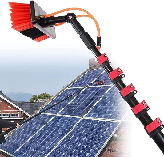 Water Fed Pole Kit, Window Cleaning Telescopic Pole for Cleaner Conservatory Roof Photovoltaic Panel Cleaning Extendable Solar Panel Roof Cleaning Tools,30cmBrush-9mRod