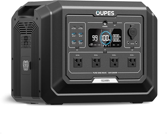 OUPES Mega 1 Portable Power Station 2000W (Surge 4500W), 1024Wh LiFePO4 Battery Generator, Expandable to 5kWh, UPS, for Home Backup Power, Camping, Road Trips