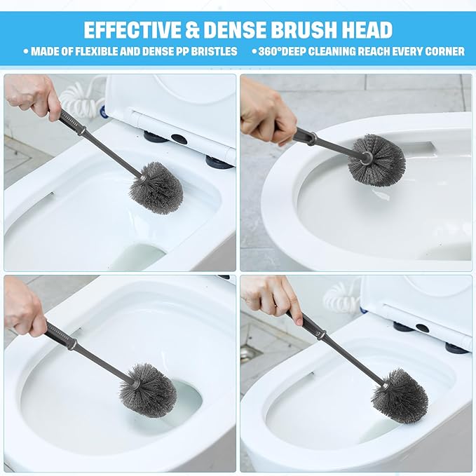 24 Pack Toilet Brush Bulk, Commercial Heavy Duty Professional Toilet Bowl Cleaning Brush for Bathroom, Restroom Maintenance Cleaning Supplies (14 Inch,Grey)
