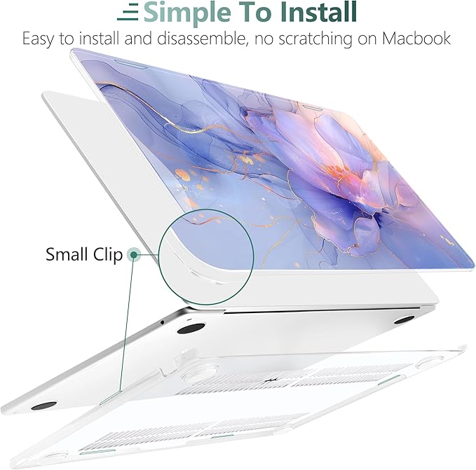 TWOLSKOO for MacBook Air 15 inch Case 2026 2025 2024 2023 Release M5 A3448 M4 A3241 M3 A3114 M2 A2941, Plastic Hard Shell & Screen Protector & Keyboard Cover & Type C Adapter, Blue Marble