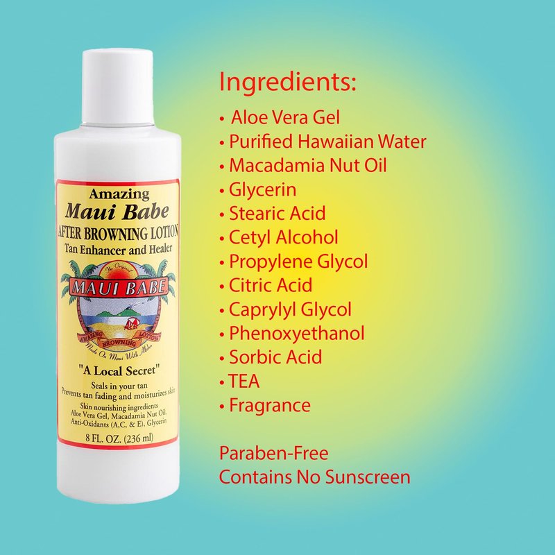 Maui Babe Browning Lotion 8oz & Maui Babe After Browning Lotion 8oz (9 Pc Deluxe Maui Babe Package) Outdoor Tanner & After Sun Enhancer Lotion Kit with Tanning Mitts, Travel Bottle, Draw String Bag &