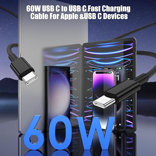 LOFPYE 3-Pack Black 3.3FT 60W USB C to USB C Cable, Type C Fast Charging Cable for iPhone Air 17 16e 16 15 Pro Plus Pro Max，for Galaxy S25/S24, for iPad Pro/Air/mini, for MacBook Pro/Air and More