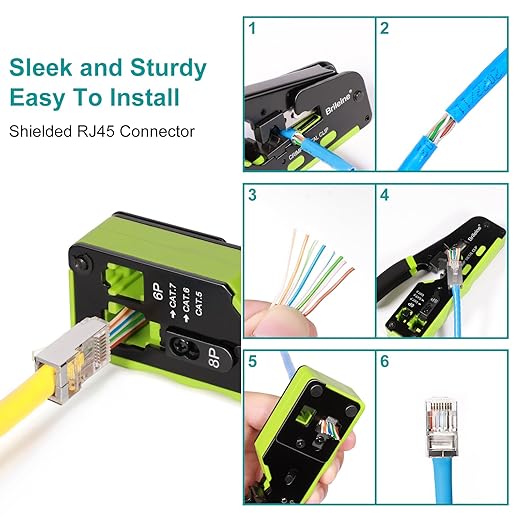 Brileine 50-Pack Cat 6 Shielded Pass Through RJ45 Connectors + 50Pack RJ45 Strain Relief Boots, 8P8C Modular Ethernet STP Network Cable Plug End for Cat6 Cat5e