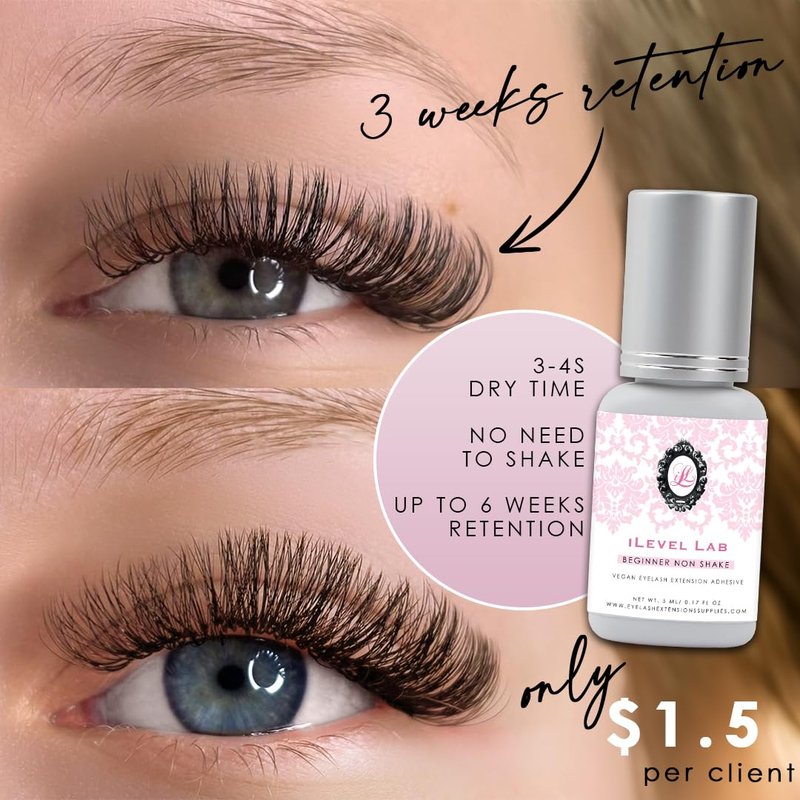 Non Shake Extra Strong Eyelash Extension Glue - 0.17 fl. oz | 3-4 Sec Drying Time, 4 Weeks Retention, Black Adhesive