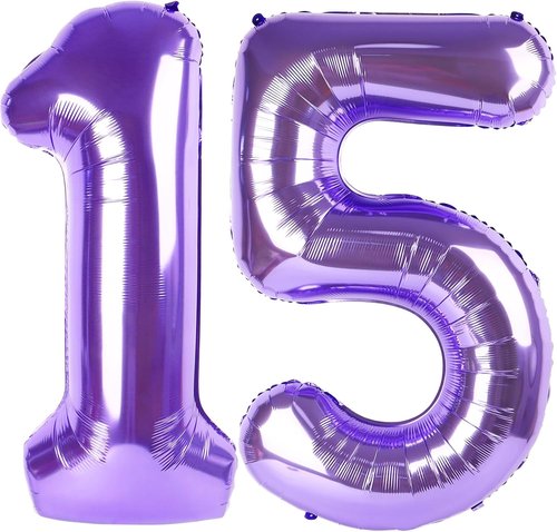 Balloon 15 Number - 40 Inch Purple Foil Balloon for 15th Birthday & Anniversary Celebrations