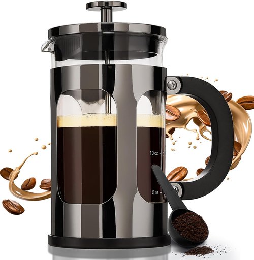 BAYKA French Press Coffee Maker - 21 Ounce Heat Resistant Borosilicate Glass | Dark Pewter Single Serve Brewer