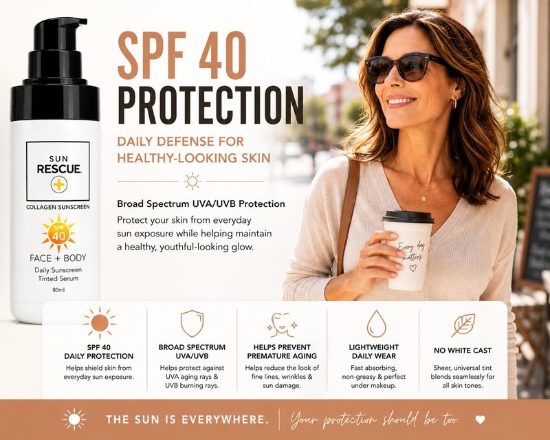 Sun Rescue SPF 40 Tinted Moisturizer -Face & Body, 2-Pack | Collagen + Vitamin C Broad Spectrum UVA/UVB Protection | Hydrating Sheer Tint for Healthy, Radiant Skin | 2 x 80ml