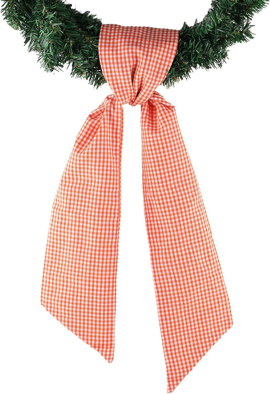 YKW Orange & White Gingham Wreath Sash - Fall Halloween Door Decoration | 5.12" x 54.33" Farmhouse Bow Ribbon