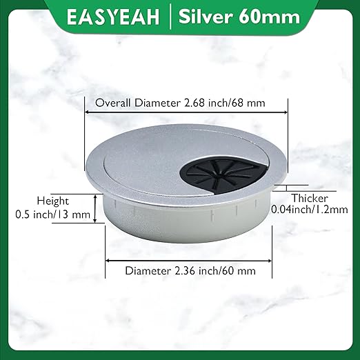 EASYEAH 10 Pcs Desk Grommet 2-3/8" / 60 mm, Desk Cord Hole Cover, Cable Grommet ABS Plastic, Desk Hole Grommet for Home & Office Pc, Detachable Cable Cord Organizer-Silver Sand