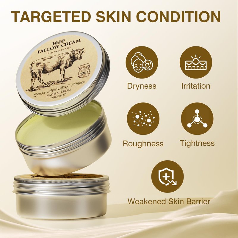 MROUVIK Beef Tallow for Skin, Tallow and Honey Cream,Tallow Face Moisturizer, Natural Grass-Fed Beef Tallow Balm with Raw Honey Moisturizing Cream for Body Lotion Skin Care 2 Packs