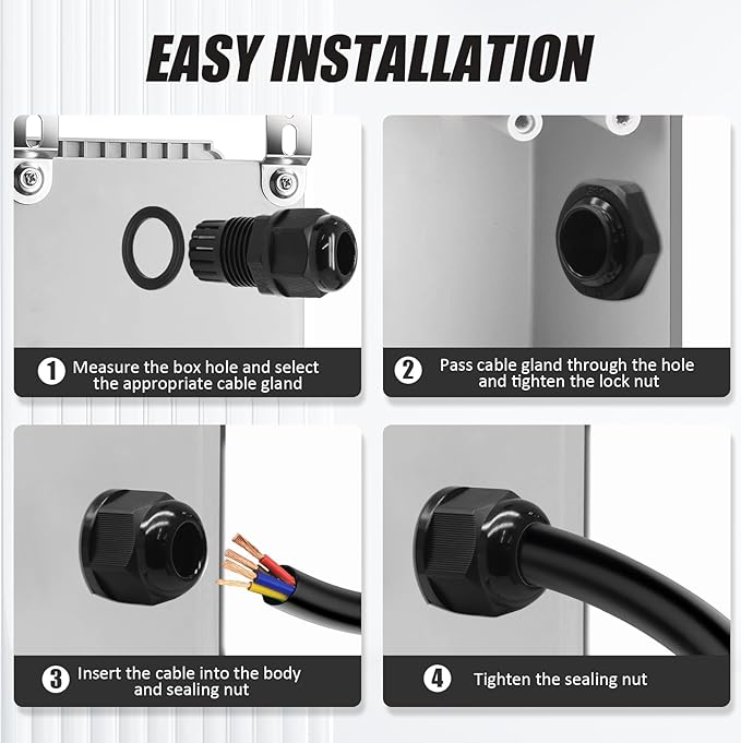 Kyuionty 2 Pcs 1" NPT Nylon Cable Glands, Black Strain Relief Cable Cord Connector IP68 Waterproof Junction Box Wire Protectors Adjustable for 18-25mm Cable Diameter