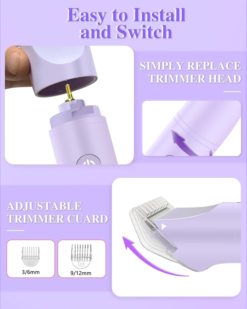 Bikini Trimmer for Women - 3-in-1 Electric Razor for Pubic & Body Hair | IPX6 Waterproof, Purple