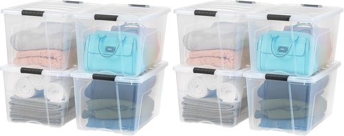 IRIS USA 72 QT Plastic Storage Box - BPA-Free, Durable See-Through Containers with Lids & Latches | 8 Pack, Clear