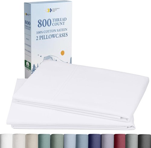 Heirloom 800 Thread Count 100% Cotton Sateen Pillow Cases - Soft & Smooth | 2 King Size, Bright White