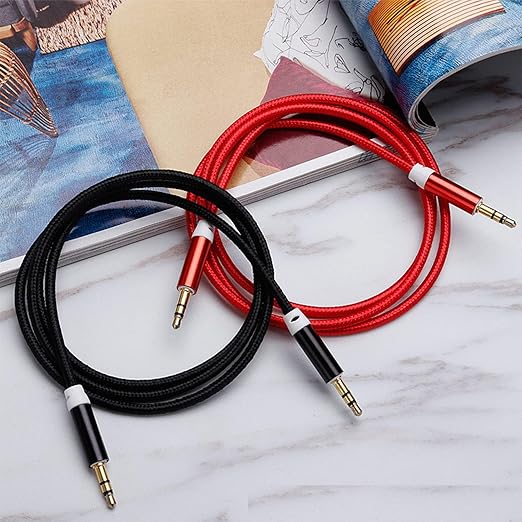 Faoyliye 3.5mm Nylon Braided Stereo Audio Cable,(3 Pack) 4.9ft/1.5m Male to Male Aux Cord Audio Cord Compatible iPhones, iPads and Other 3.5mm DC Plug Port Device (Red)