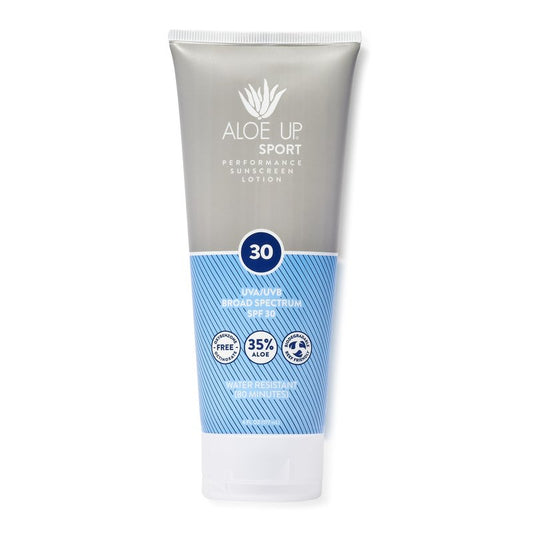 Aloe Up Sport Sunscreen Body Lotion SPF 30 – Broad Spectrum Sunblock with Hydrating Aloe Vera Gel – Non Greasy, No White Cast, Reef Friendly, Fragrance Free –