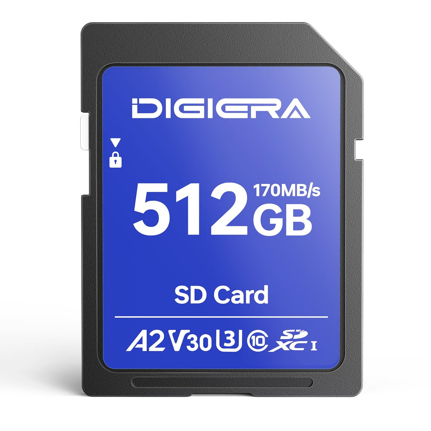 DIGIERA 512GB LS100 SDXC UHS-I Memory Card - up to 170MB/s, C10, U3, V30, 4K UHD, SD Card for Computers, Digital Cameras, Home Theatre Devices, Car Navigation Systems (1 Pack)