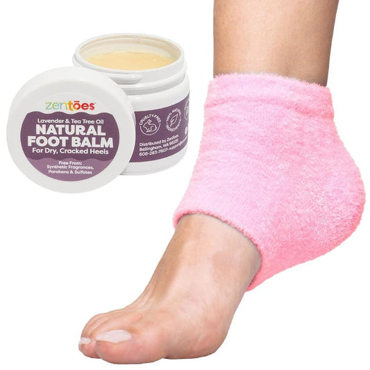 Moisturizing Heel Socks with Natural Hydrating Foot Balm Bundle | Fuzzy Pink Home Pedicure Gift Set
