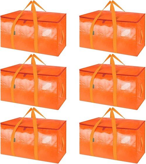 BALEINE 6-Pack Oversized Moving Bags - Heavy-Duty Storage Totes with Reinforced Handles | Orange