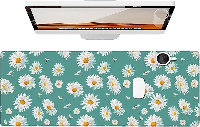 Daisy Gaming Mouse Pad, Large Office Desk Mat, Anti-Slip Rubber Base Mousepad for Computer Laptop Keyboard, Smooth Desk Pad for Home Office Gamer Work Accessories 31.5" x 11.8"