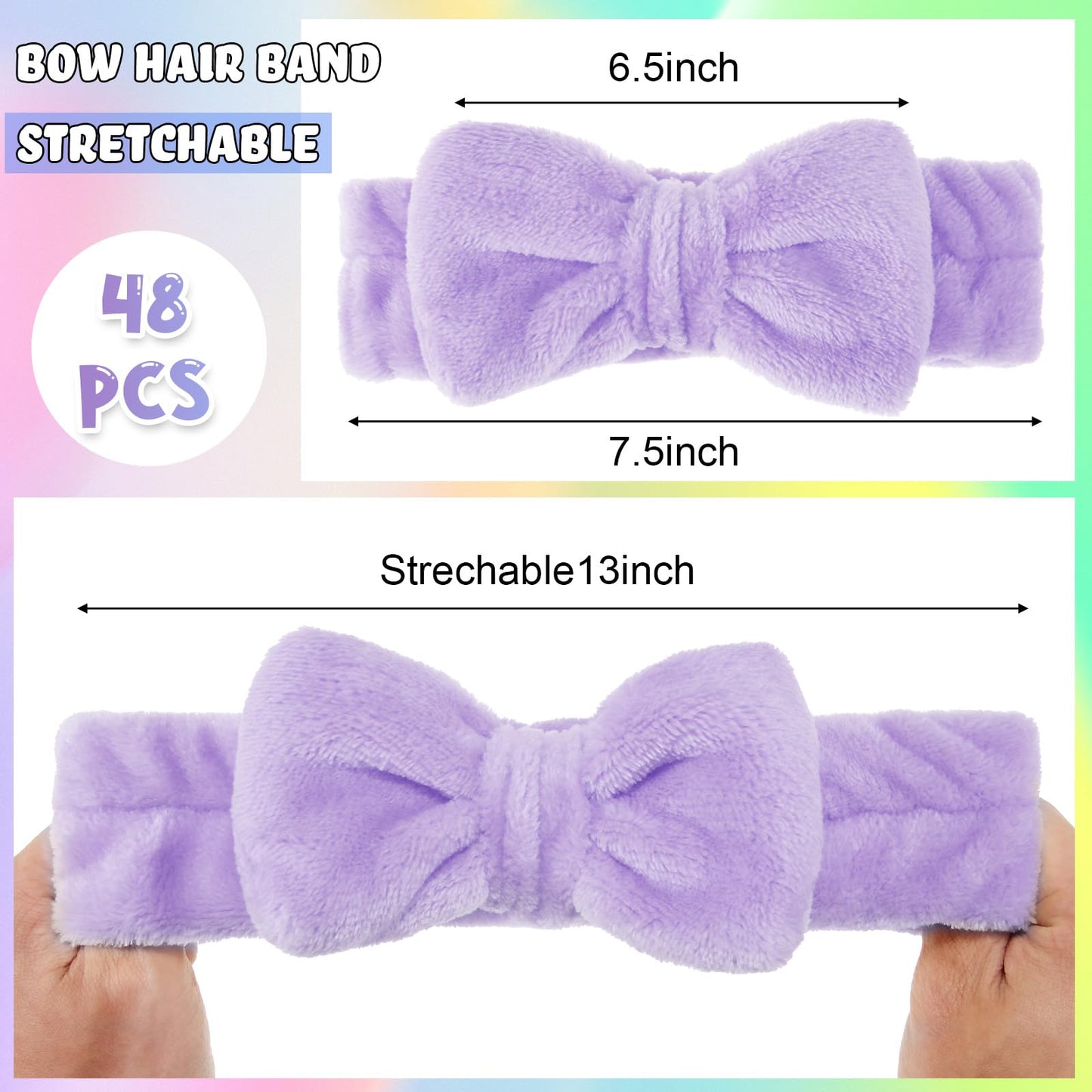 WILLBOND 48 Pieces Spa Headband Bulk Skincare Headbands Face Wash Makeup Hairband Bow Facial Washing Face Head Wraps Adjustable Soft Flannel Towel for Women Shower (Pastel)