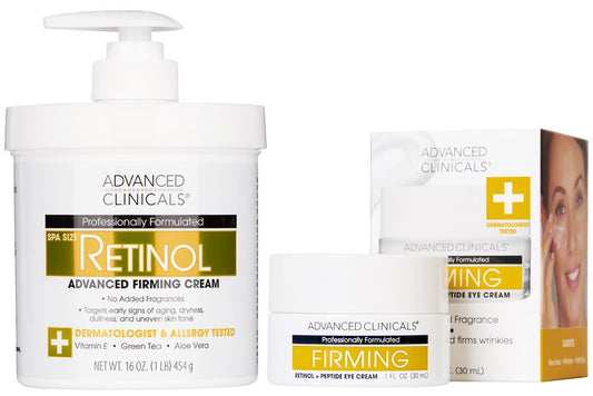 Advanced Clinicals Advanced Firming Retinol Body Lotion + Retinol Eye Cream Face Moisturizer With Peptides Anti Aging 2pc Skincare Set For Women & Men, Fragrance Free, 2pc Set