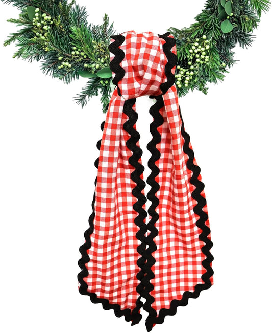 Red White Buffalo Plaid Wreath Sash by [Brand Name] - Satin Ribbon for Indoor/Outdoor Decor | 5.11 x 54.33 Inches