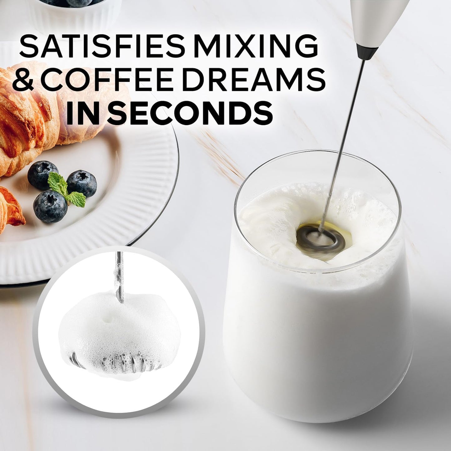 Zulay Kitchen Milk Frother Wand - Ultra-Fast Handheld Electric Whisk for Coffee & Lattes - Gray & Black