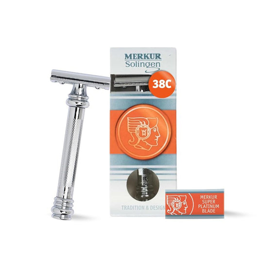 Merkur 38C Double Edge Safety Razor | Chrome Finish, Extra Large Grip, Eco-Friendly Design