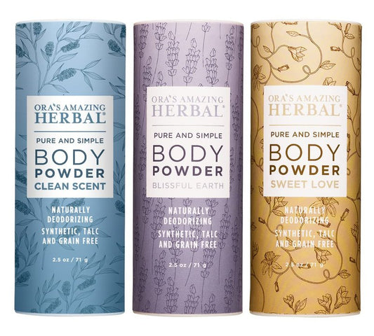 Ora's Amazing Herbal Natural Talc-Free Body Powder for Women, Variety Pack with Essential Oils, No Talc or Corn, Grain-Free, Scented Bath and Dusting Powder, 2.5 oz (3-Pack)