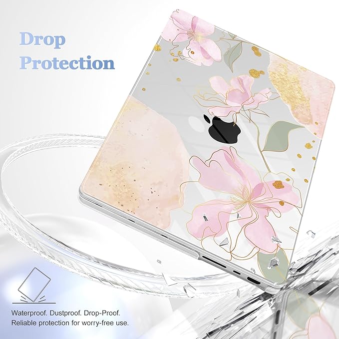 Lepeoac for MacBook Pro 16 inch Case M1 M2 M3 M4 M5 Pro/Max with Liquid Retina XDR, Release 2021-2025 2026 A3429 A3428, Hard Shell Case with Screen Protector & Keyboard Cover, Gold Blossom Flowers
