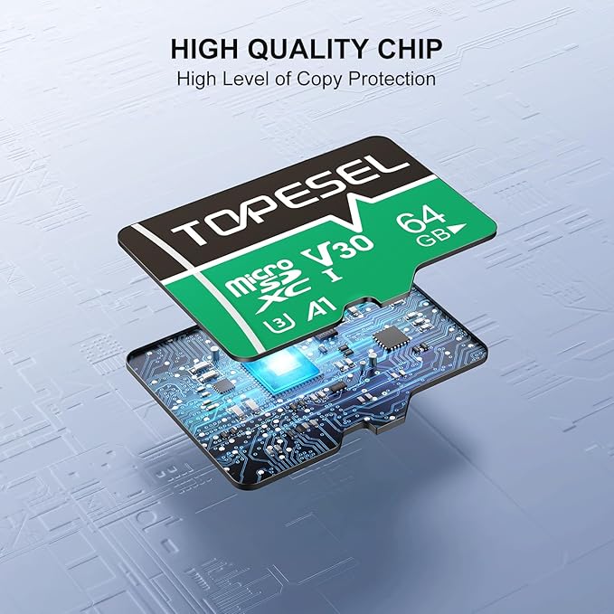 TOPESEL 64GB Micro SD Card 2 Pack with Adapter, High Speed TF Card, Memory Card microSDXC for Camera, Smartphone, Tablet, Dash Cam, Drone, UHS-I, U3, A1, V30(64G 2Pack)