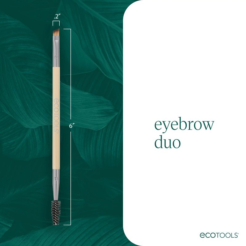 EcoTools Eyebrow Brush Duo, Tame, Sculpt & Fill in Brows, Multipurpose For Eyebrow Gel, Powder, & Cream, Dual-Ended Spoolie & Angled Brow Brush, Eco Friendly, Cruelty-Free, & Vegan, 1 Count