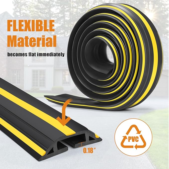 TFMUZERT 6.5 ft Cord Covers for Wires on Floor, Heavy Duty PVC Duct Floor Cord Cover, Floor Cable Cover Easy to Unroll Prevent Trip Hazard for Home Office or Outdoor Settings