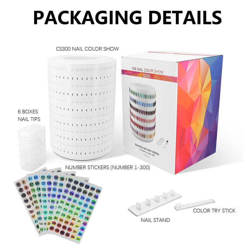 Upgraded Nail Polish Display Book 300 Colors, Professional Nail Color Sample Display Show with Transparent Nails Tips and Nails Polish Number Stickers