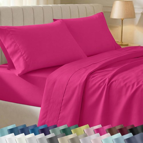 California Design Den Twin XL Cotton Sheet Set - 100% Long Staple Cotton, 400 Thread Count, Silky Sateen - Hot Pink