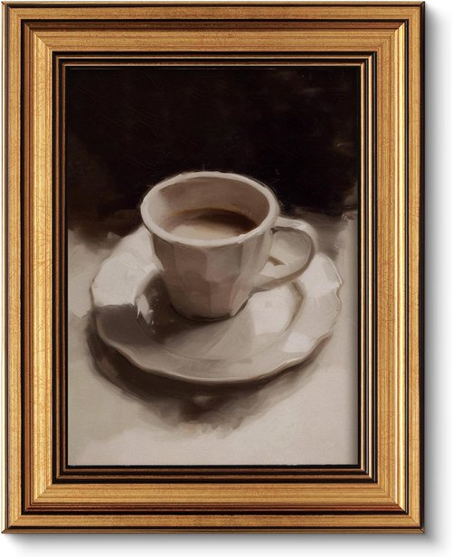 ARPEOTCY Gold Framed Canvas Wall Art - Retro Coffee Cup Prints for Kitchen & Dining Room | 8x10 Inch