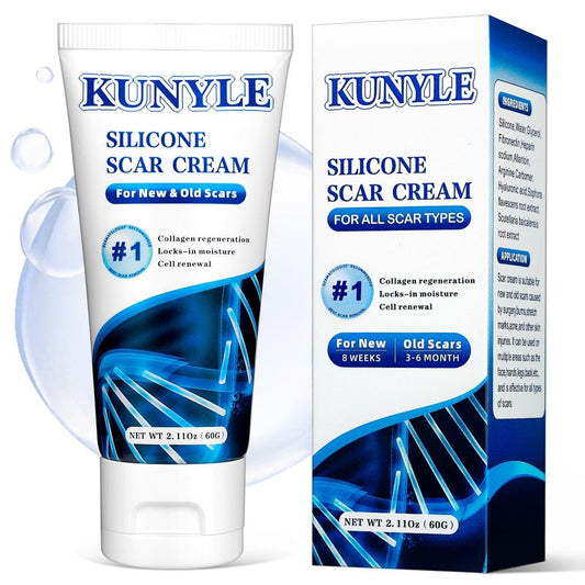 Kunyle Scar Cream, Silicone Scar Gel, Advanced Scar Removal Cream for Surgical Scars, Stretch Marks Removal, Keloid Bump Removal, Old and New Scars 2.11 Oz (60g)