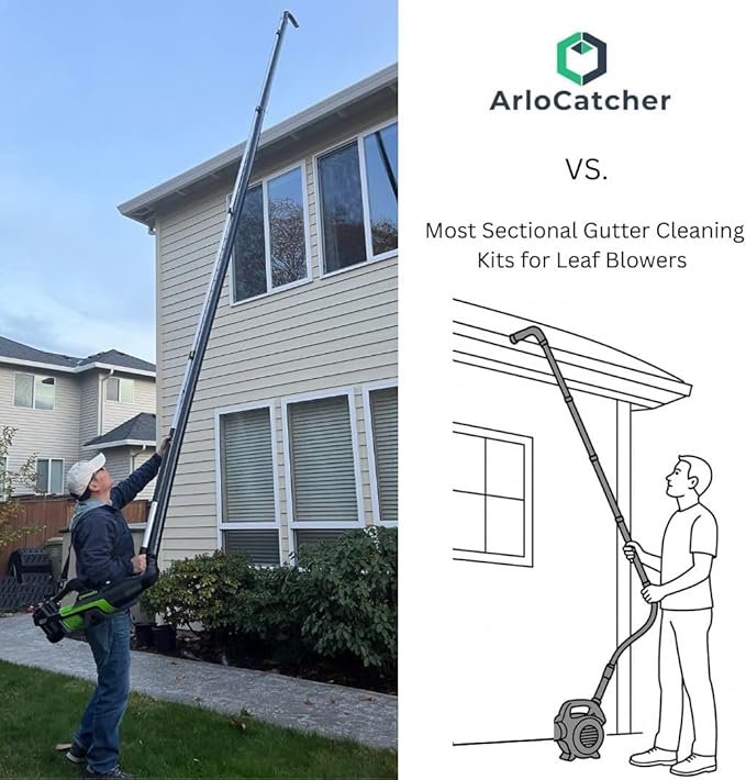 ArloCatcher 30-Foot Gutter Cleaning Kit for Milwaukee Leaf Blower 3017-20 500 CFM â Two-Story Gutter Blower Attachment, Gutter Cleaning Tools from Ground, No Ladder Needed, Extension Pole Not Included