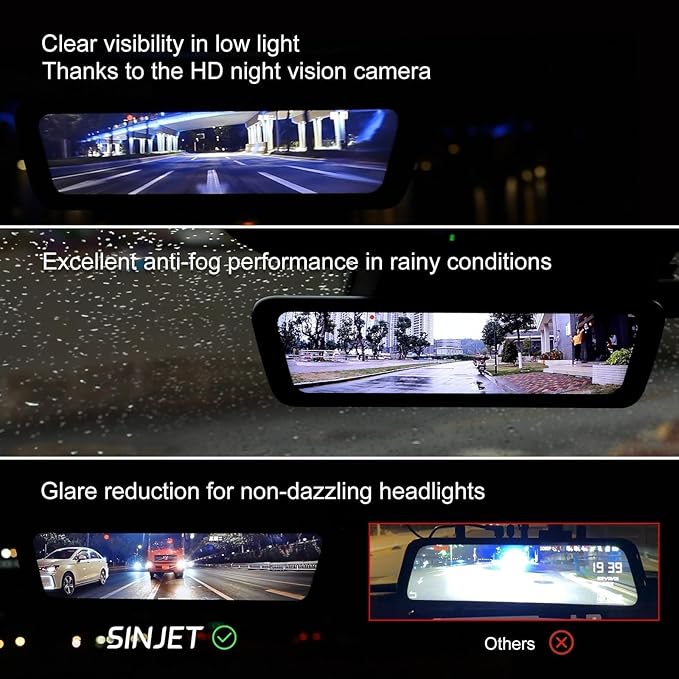 Sinjet 8.2" OEM Rear View Mirror Camera, 2K Dash Cam Front and Rear, IPS Touchscreen, Night Vision, Parking Monitor, Time-Lapse, 32GB SD Card for Trucks, Vans, SUVs
