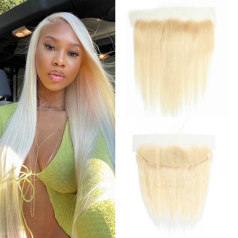 KAFEIER HAIR 613 Lace Frontal Straight Human Hair Ear To Ear Blonde Frontal 13X4 Transparent Hd Lace Free Part With Baby Hair Pre Plucked Brazilian Virgin Remy Human Hair Extension 14 Inch